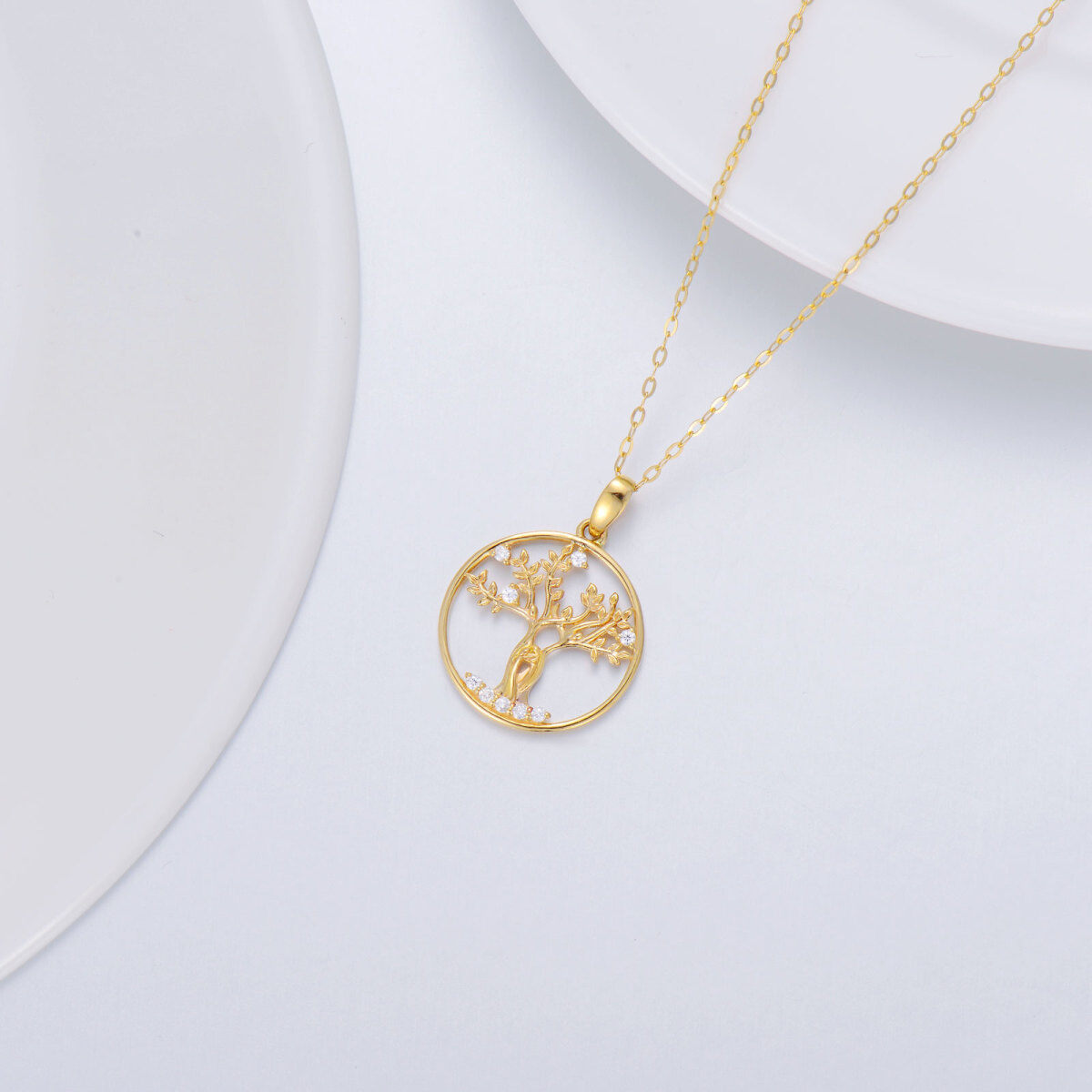 10K Gold Moissanite Sister Tree Of Life Pendant Necklace-3