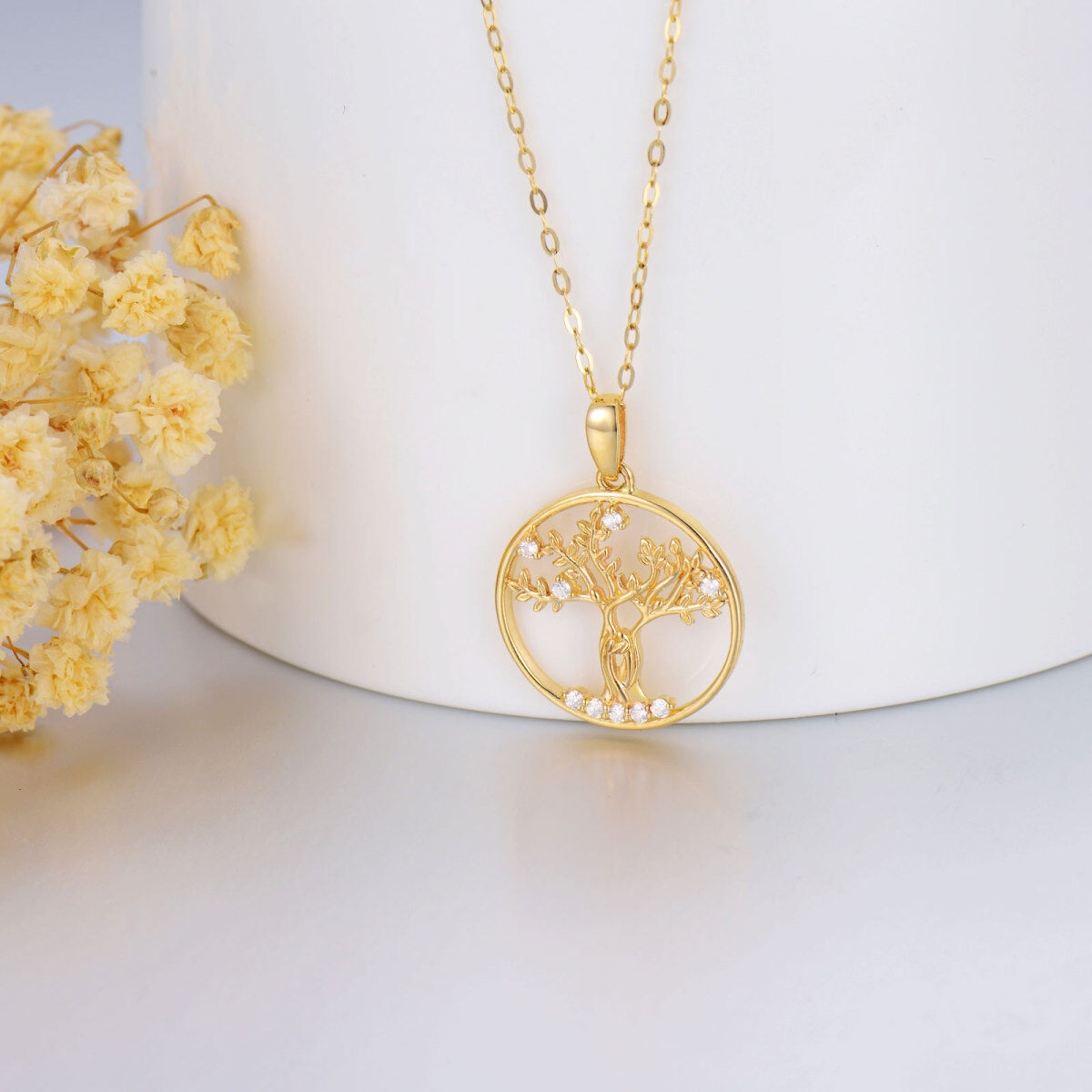 10K Gold Moissanite Sister Tree Of Life Pendant Necklace-4