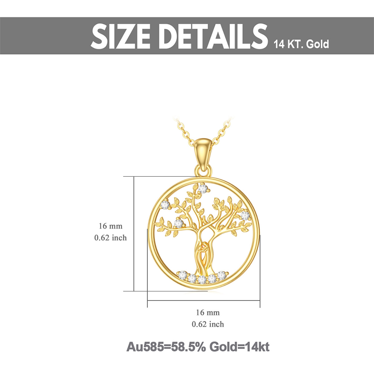 14K Gold Moissanite Sister Tree Of Life Pendant Necklace-6