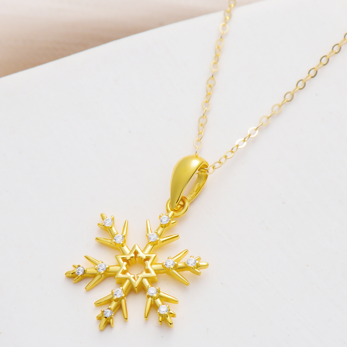 14K Gold Moissanite Snowflake Pendant Necklace-3