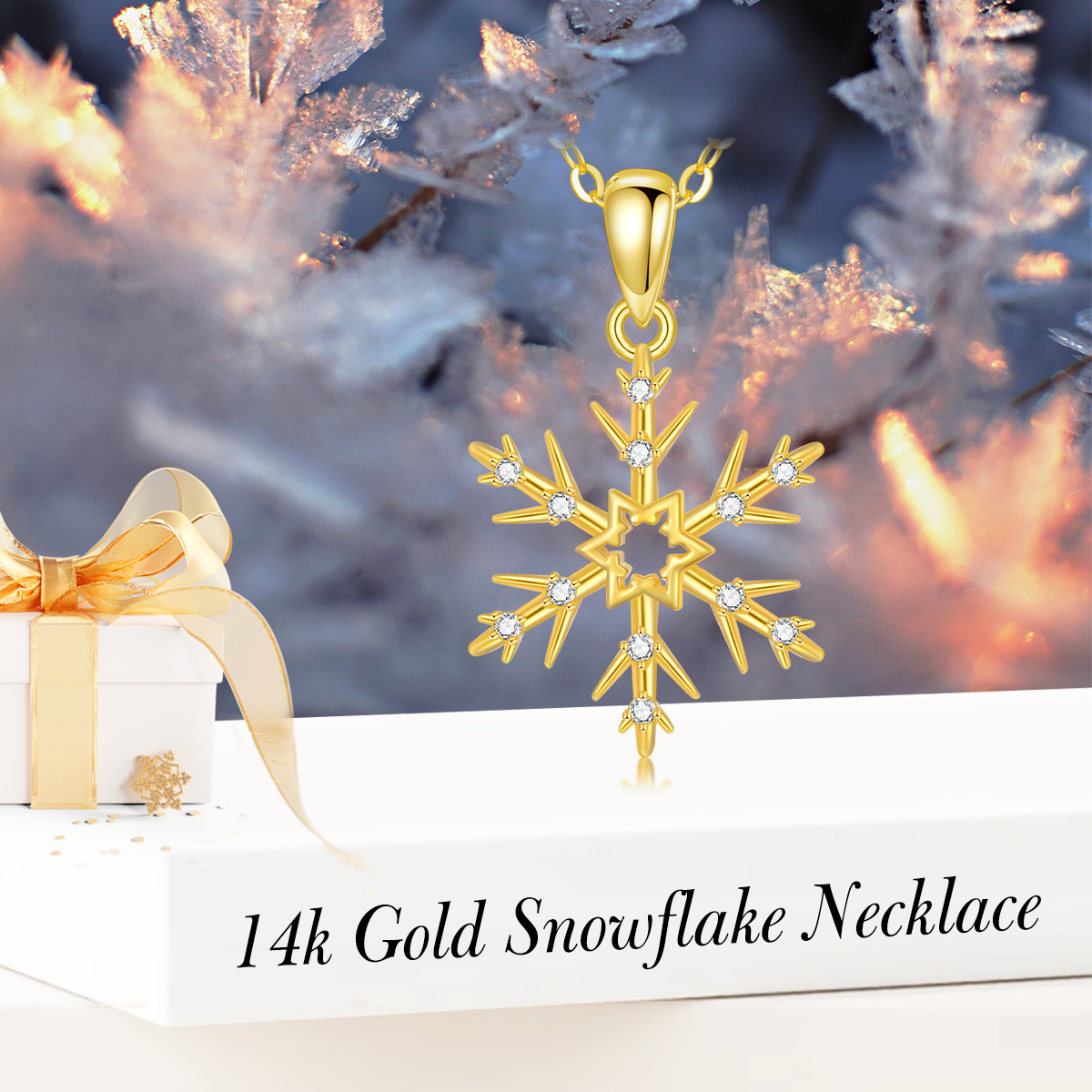 14K Gold Moissanite Snowflake Pendant Necklace-4