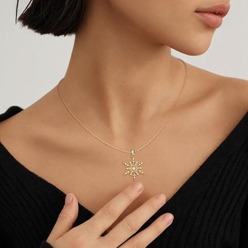 14Kゴールド モアッサナイト スノーフレーク ペンダントネックレス-2