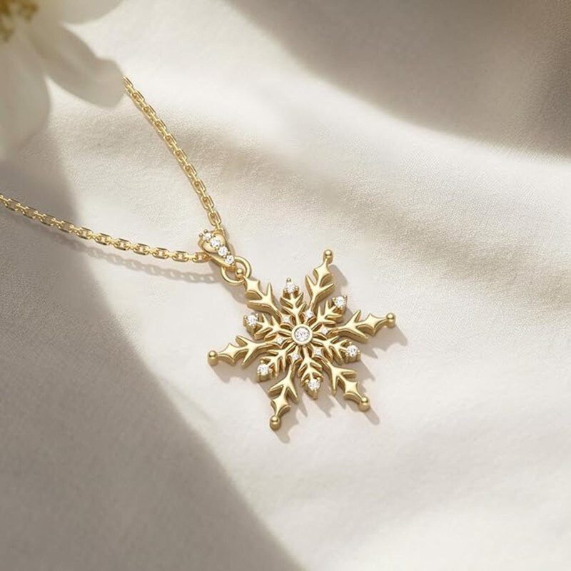 14Kゴールド モアッサナイト スノーフレーク ペンダントネックレス-3