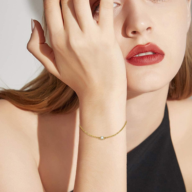 10K White Gold Moissanite Square Charm Bracelet-2