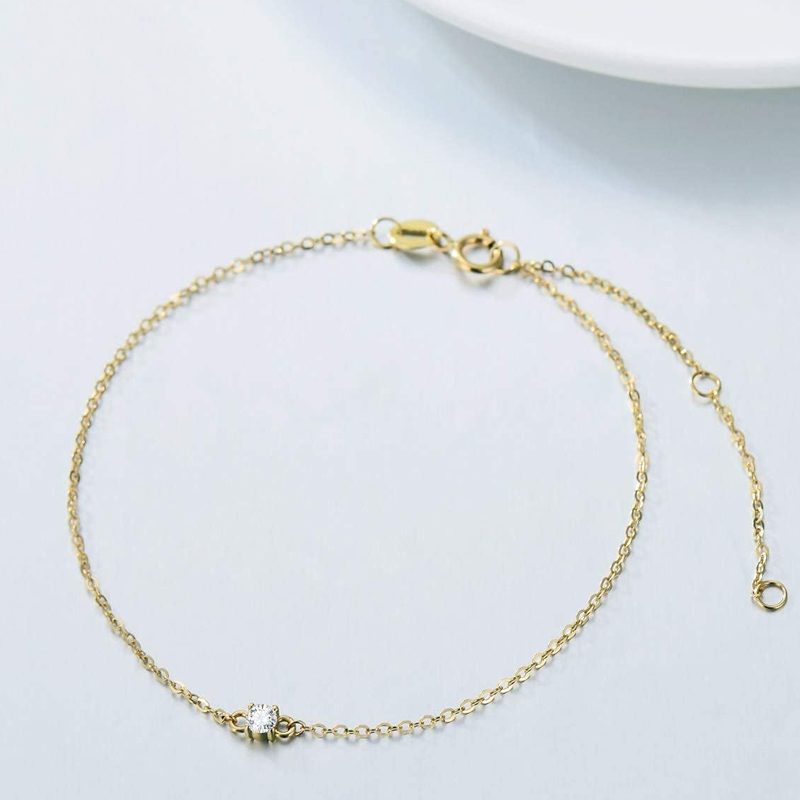 10K Gold Moissanite Square Box Chain Charm Bracelet-3