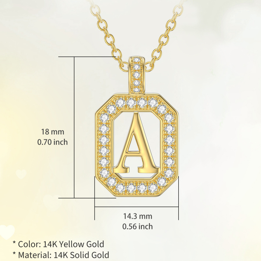 10K Gold Moissanite Square Pendant Necklace with Initial Letter A-5