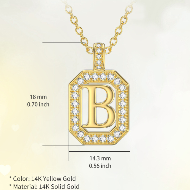 Collana con ciondolo quadrato in moissanite d'oro 14K con lettera iniziale B-5