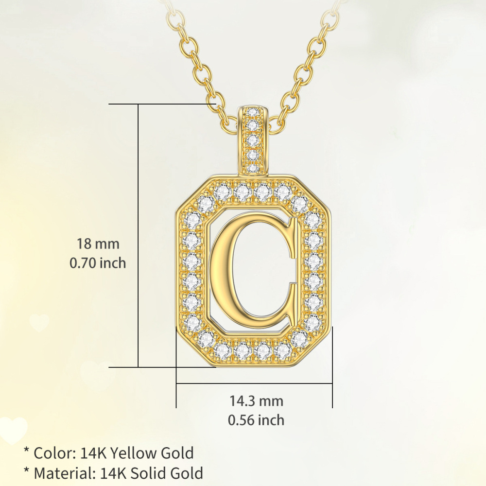 Colar com pendente quadrado Moissanite em ouro de 18K com a letra inicial C-5