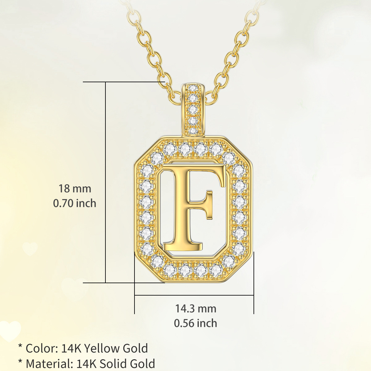 Collana con ciondolo quadrato in moissanite d'oro 14K con lettera iniziale F-5