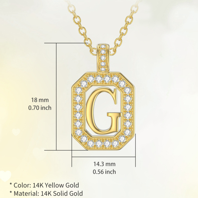 Colar com pendente quadrado Moissanite em ouro de 14K com a letra inicial G-5