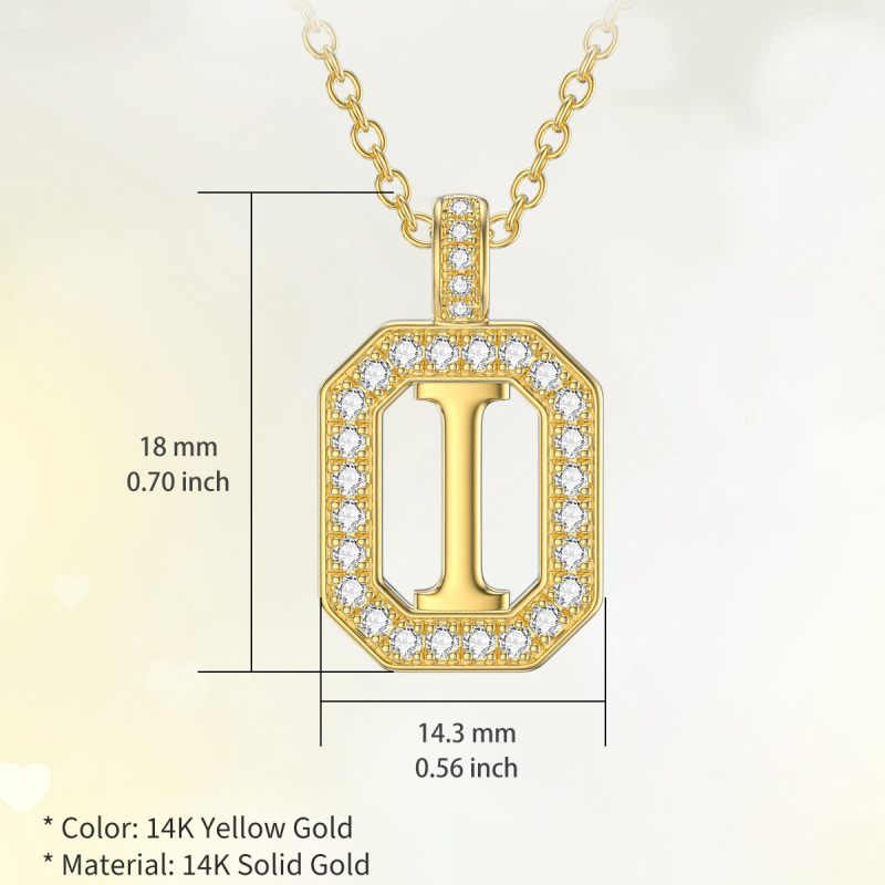 10K Gold Moissanite Square Pendant Necklace with Initial Letter I-5
