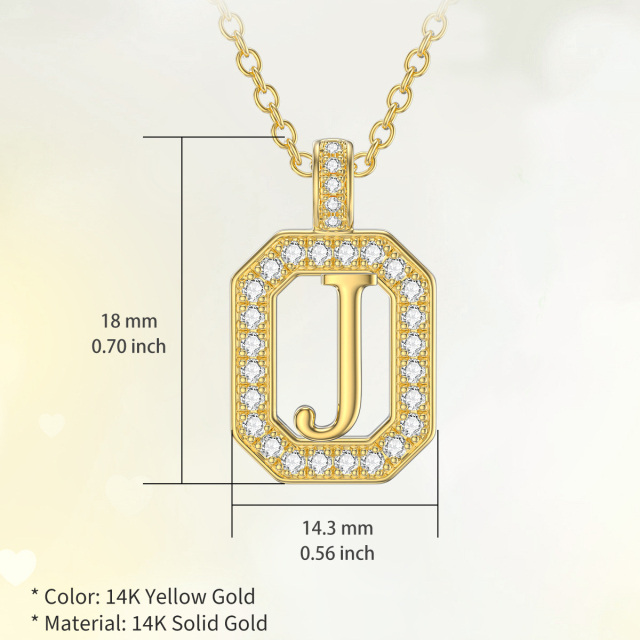 Collana con ciondolo quadrato in moissanite d'oro 14K con lettera iniziale J-5