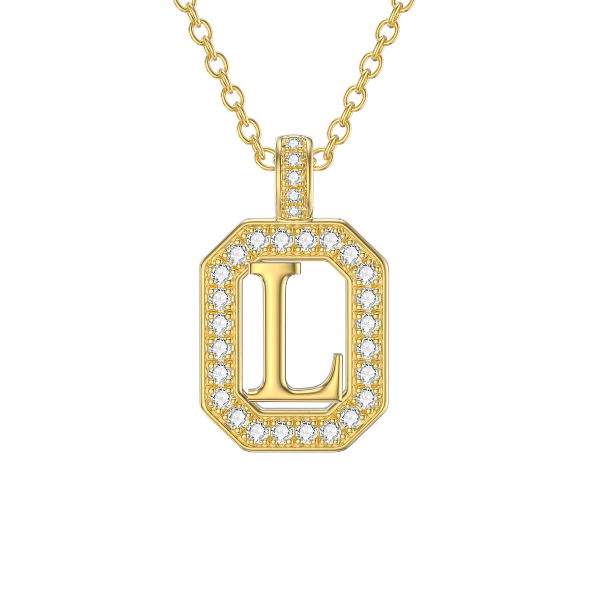 Collier pendentif carré en or 14K Moissanite avec lettre initiale L-1