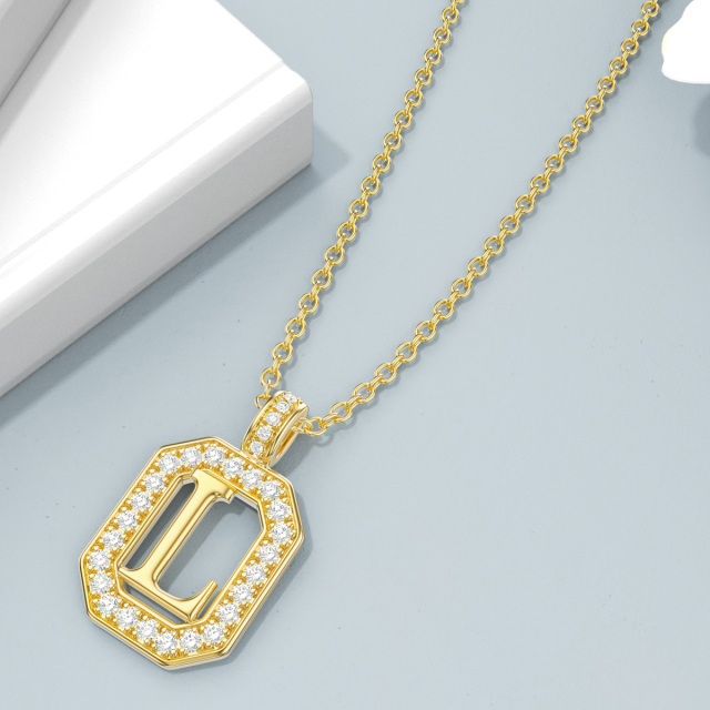 14K Gold Moissanite Square Pendant Necklace with Initial Letter L-4