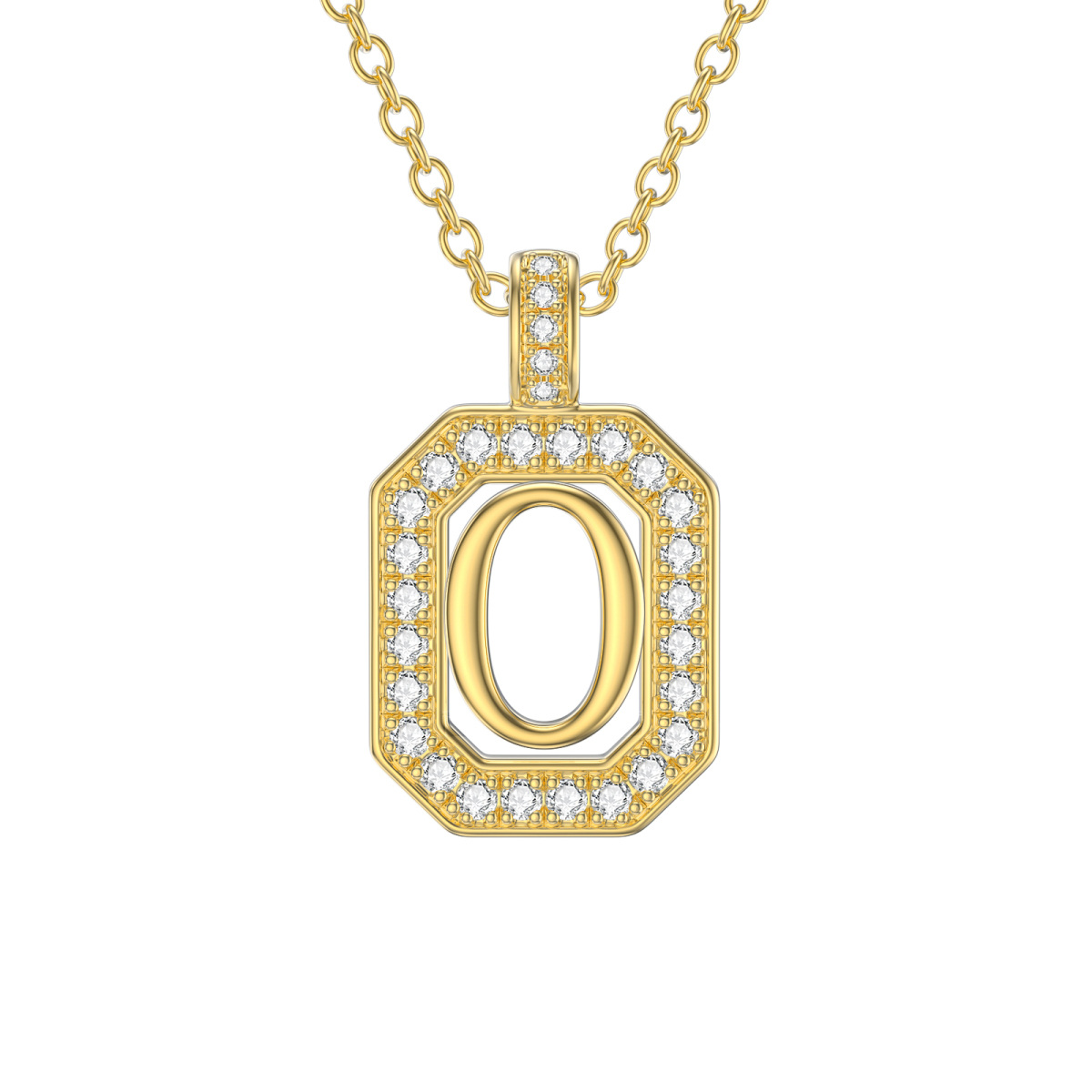 14K Gold Moissanite Square Pendant Necklace with Initial Letter O-1