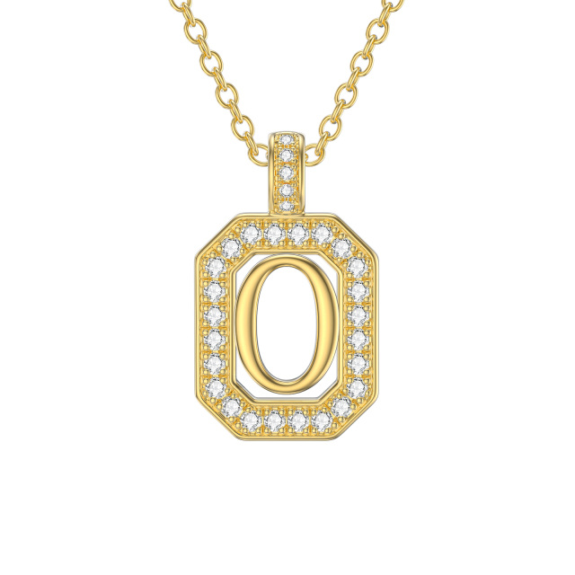 Collier pendentif carré en or 14K Moissanite avec lettre initiale O-1