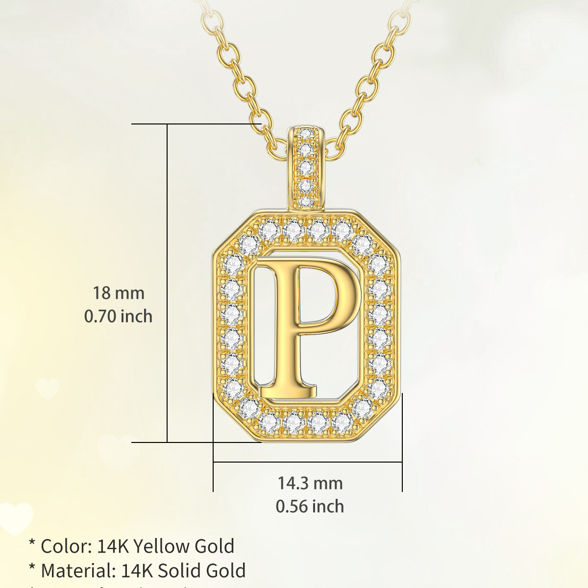 Collier pendentif carré en or 14K Moissanite avec lettre initiale P-5