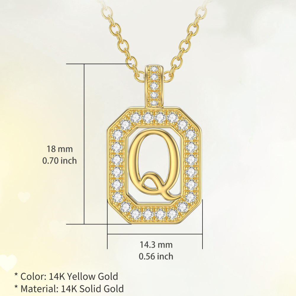Colar com pendente quadrado Moissanite em ouro de 10K com a letra inicial Q-5