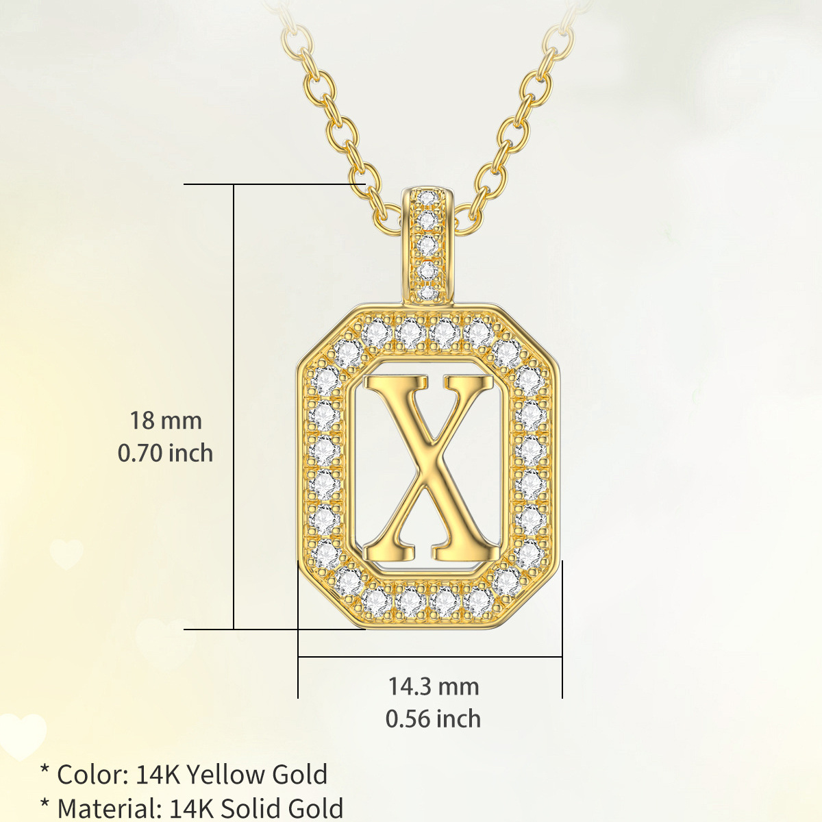 14K Gold Moissanite Square Pendant Necklace with Initial Letter X-5