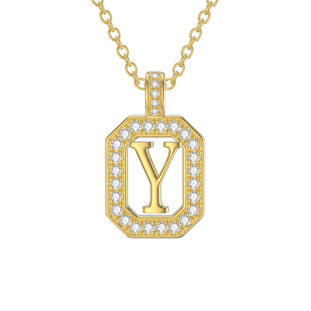 Colar com pendente quadrado Moissanite em ouro de 10K com a letra inicial Y-1