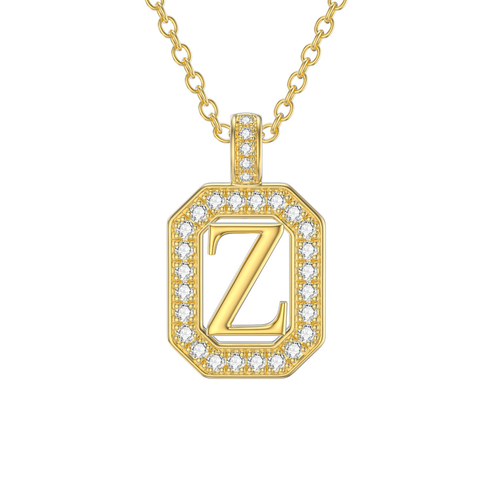 10K Gold Moissanite Square Pendant Necklace with Initial Letter Z-1