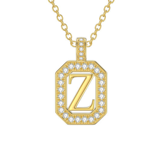 10K Gold Moissanite Square Pendant Necklace with Initial Letter Z