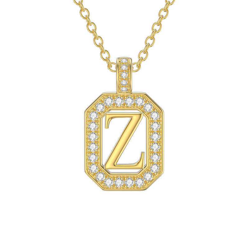 10K Gold Moissanite Square Pendant Necklace with Initial Letter Z-9
