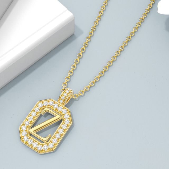 14K Gold Moissanite Square Pendant Necklace with Initial Letter Z-4