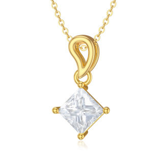 14K Gold Moissanite Square Pendant Necklace-3