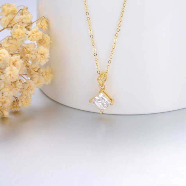 14K Gold Moissanite Square Pendant Necklace-3