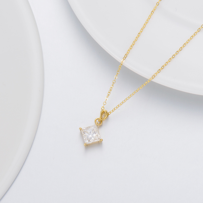 10K White Gold Moissanite Square Pendant Necklace-4