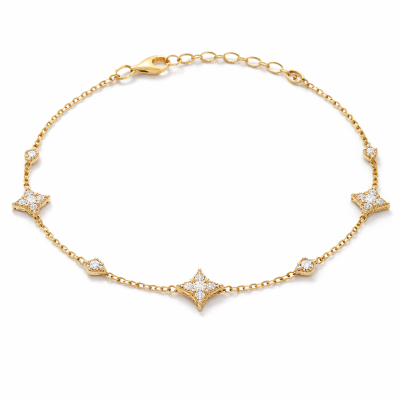 10K-Gold-Moissanit-Stern-Anhänger-Armband-1