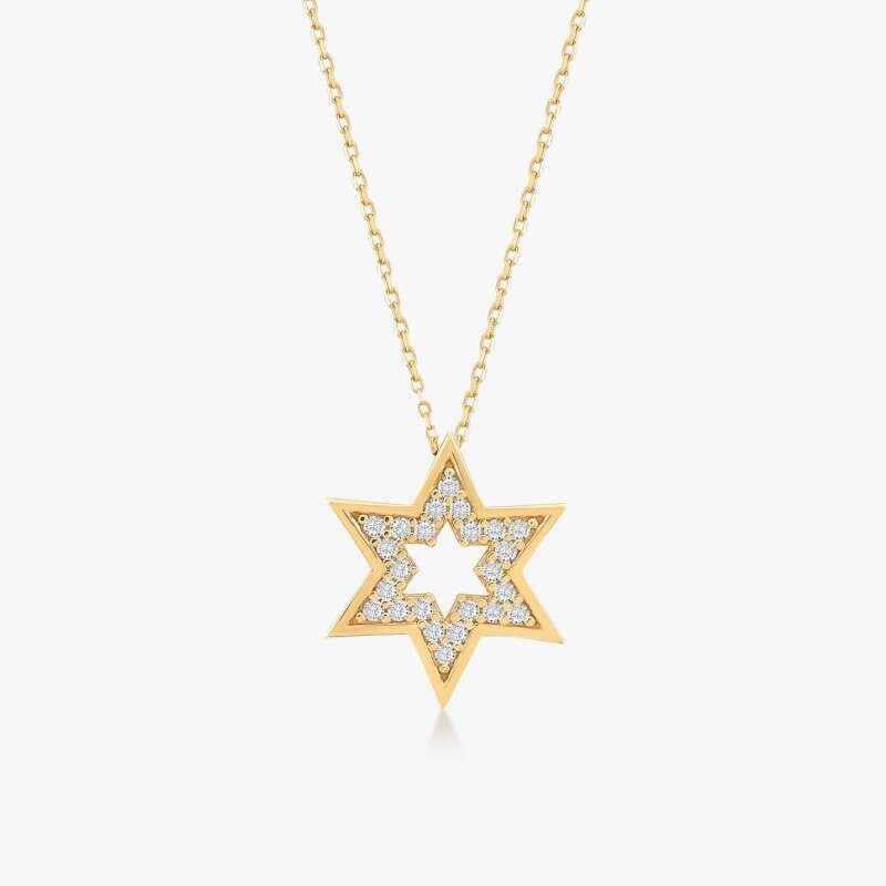14Kゴールド モアッサナイト ダビデの星ペンダントネックレス-1
