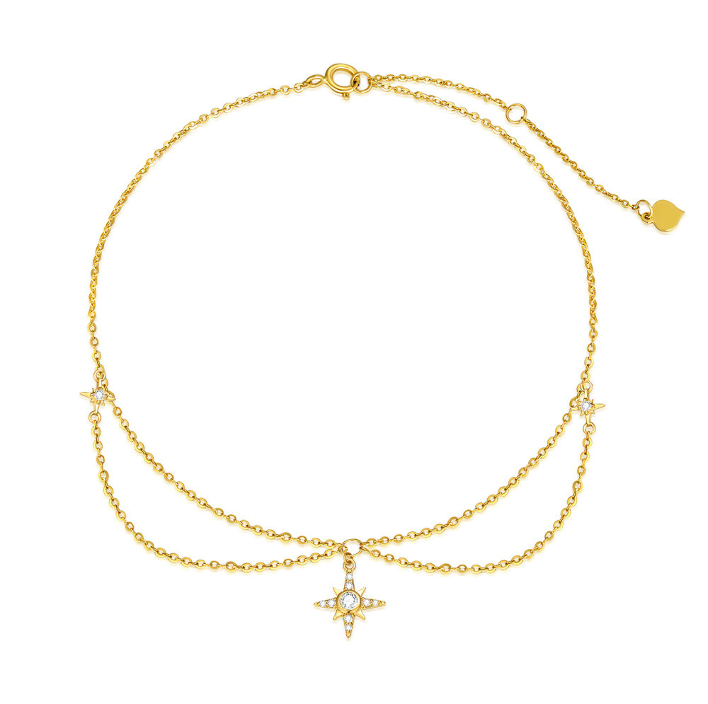 10K Gold Moissanite & Cubic Zirconia Star StarryCharm Anklet-1