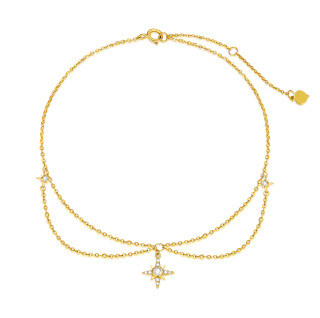 10K Gold Moissanite & Cubic Zirconia Star StarryCharm Anklet-9