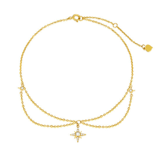 10K Gold Moissanite & Cubic Zirconia Star StarryCharm Anklet