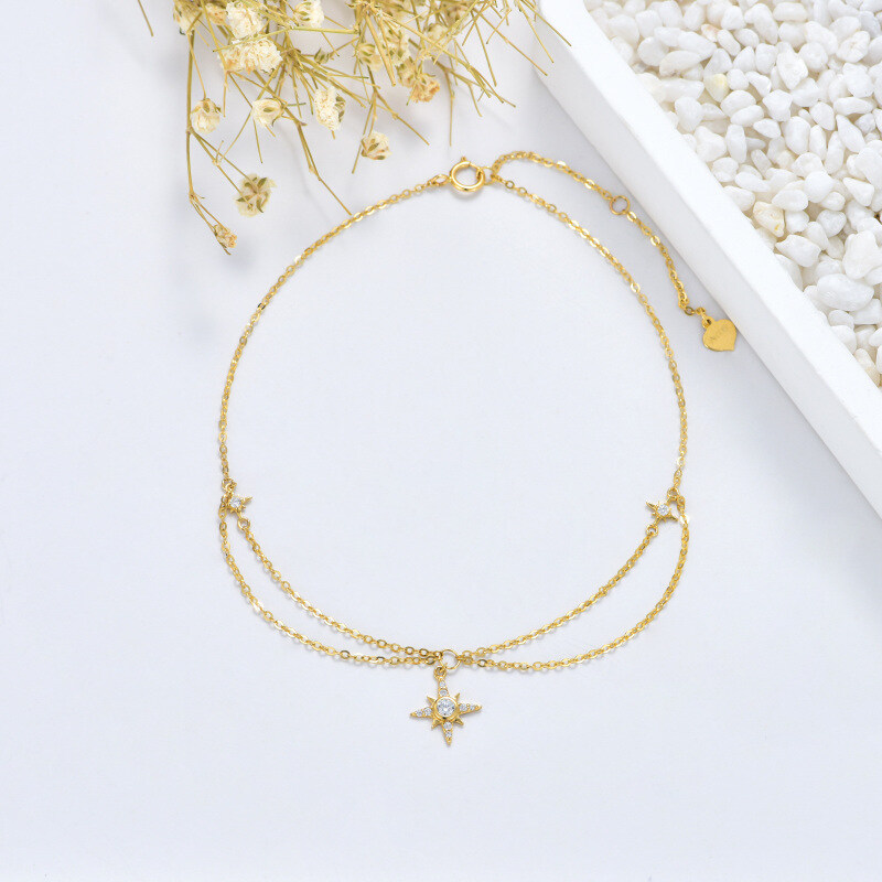 10K White Gold Cubic Zirconia & Moissanite Star Multi-layered Charm Anklet-3