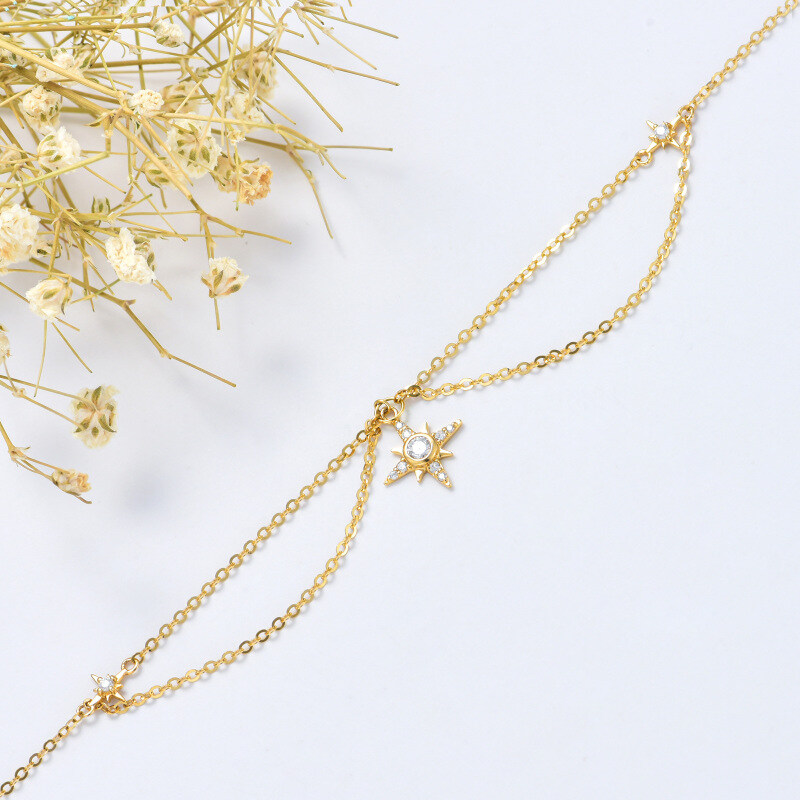 10K White Gold Cubic Zirconia & Moissanite Star Multi-layered Charm Anklet-4