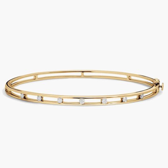 14K Gold Moissanite Station Bangle Bracelet