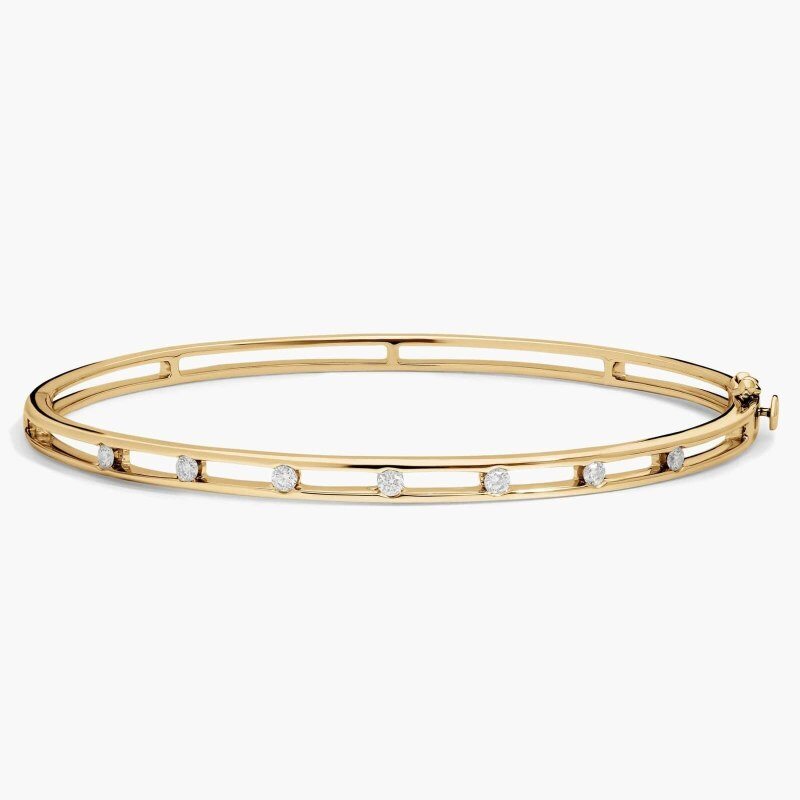 14K Gold Moissanite Station Bangle Bracelet-1