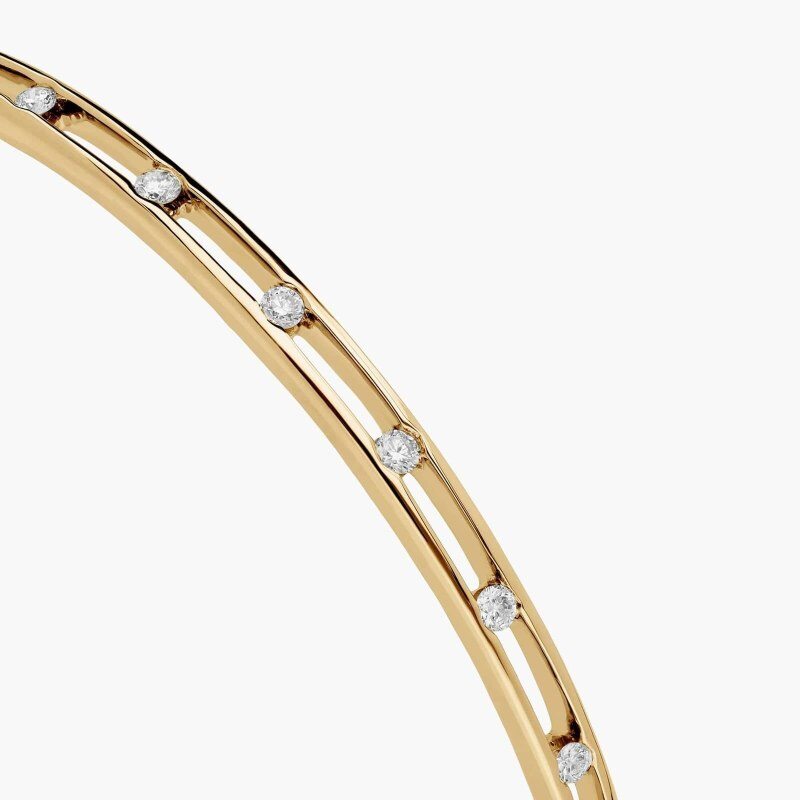 14K Gold Moissanite Station Bangle Bracelet-2