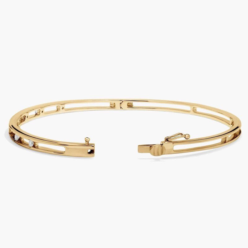 14K Gold Moissanite Station Bangle Bracelet-3