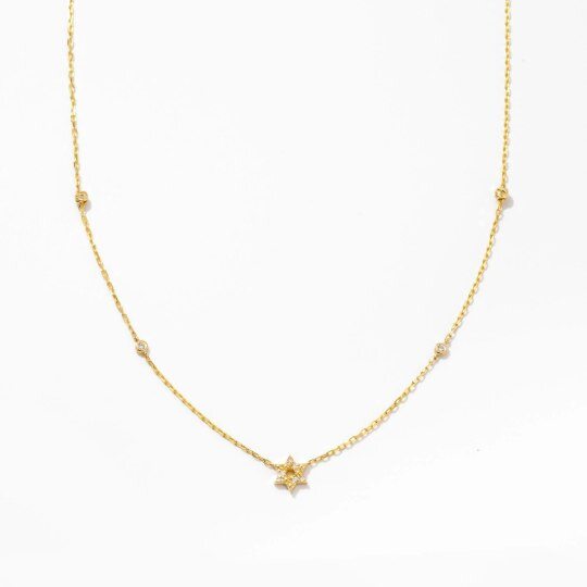 10Kゴールド モアッサナイト ステーション スター オブ ダビデ ペンダントネックレス