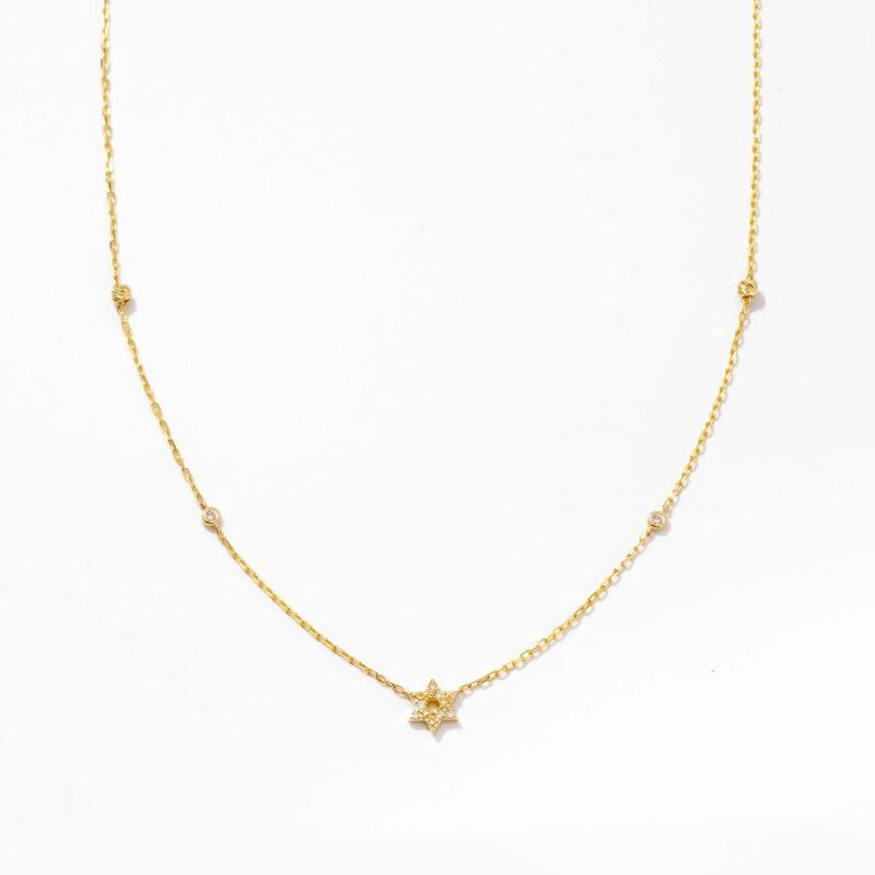 10Kゴールド モアッサナイト ステーション スター オブ ダビデ ペンダントネックレス-1