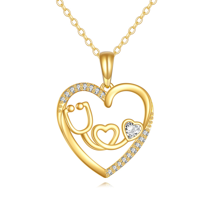 10K Gold Cubic Zirconia & Moissanite Stethoscope Pendant Necklace-1
