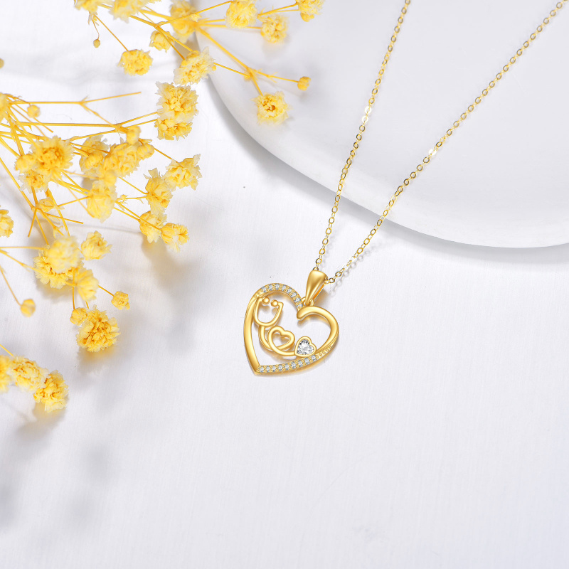 10K Gold Cubic Zirconia & Moissanite Stethoscope Pendant Necklace-3
