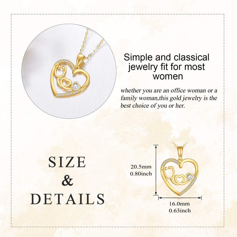 10K Gold Cubic Zirconia & Moissanite Stethoscope Pendant Necklace-4
