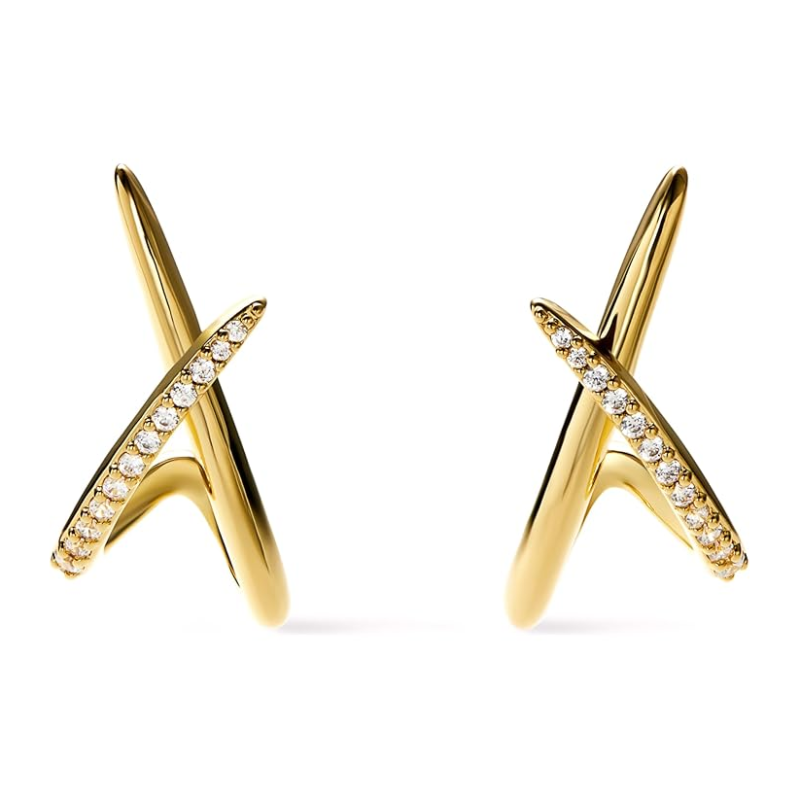 Sterling Silver with Yellow Gold Plated Moissanite Stud Earrings-20