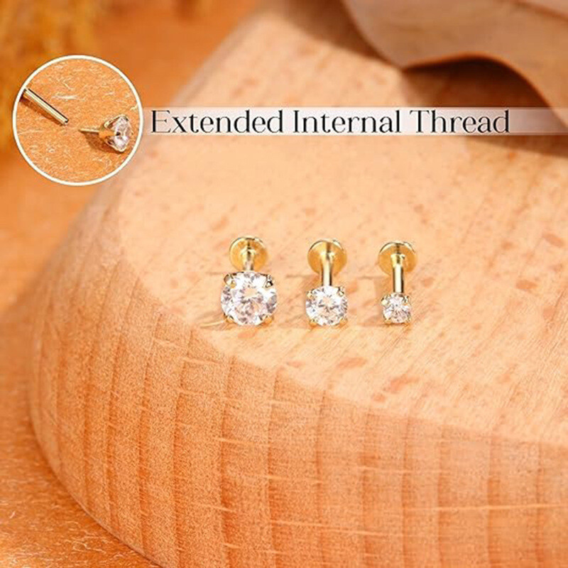 14K Gold Moissanite Stud Earrings-3