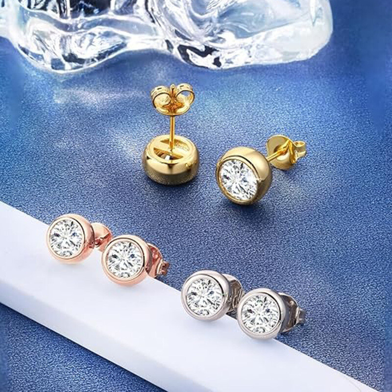 Pendientes de Tuerca de Moissanita y Oro 14K-3